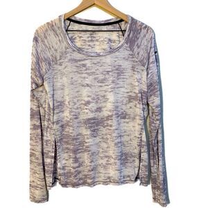 NIKE Dri-Fit T-Shirt Women’s Medium White Gray Long Sleeve Scoop Neck Thumb Slit